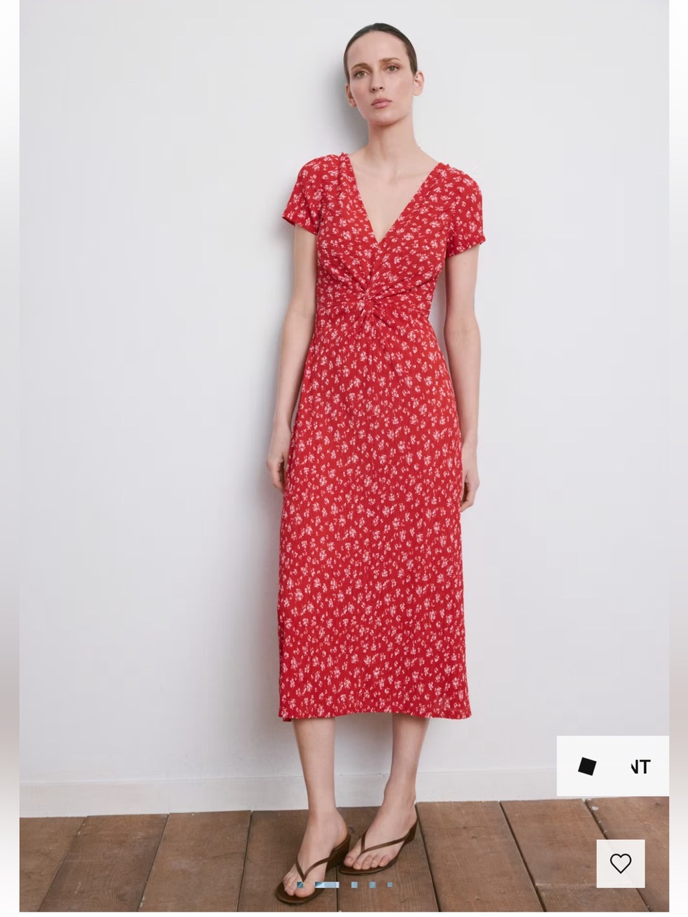Mango Red Floral Tie-Front Midi Dress